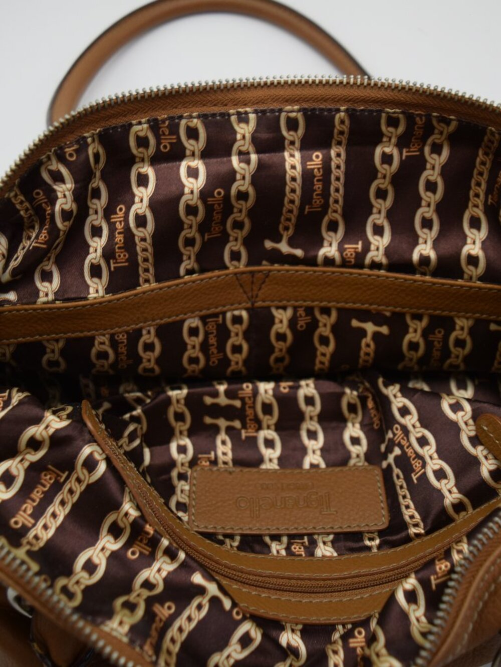 Tignanello Brandy Tan Pebbled Leather Baguette/Satchel Handbag VTG-Very Good - Picture 9 of 14
